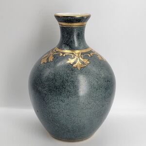 Toyo Marbella By Macau Cloisonne Earth Green Gold Ceramic Pottery Vase